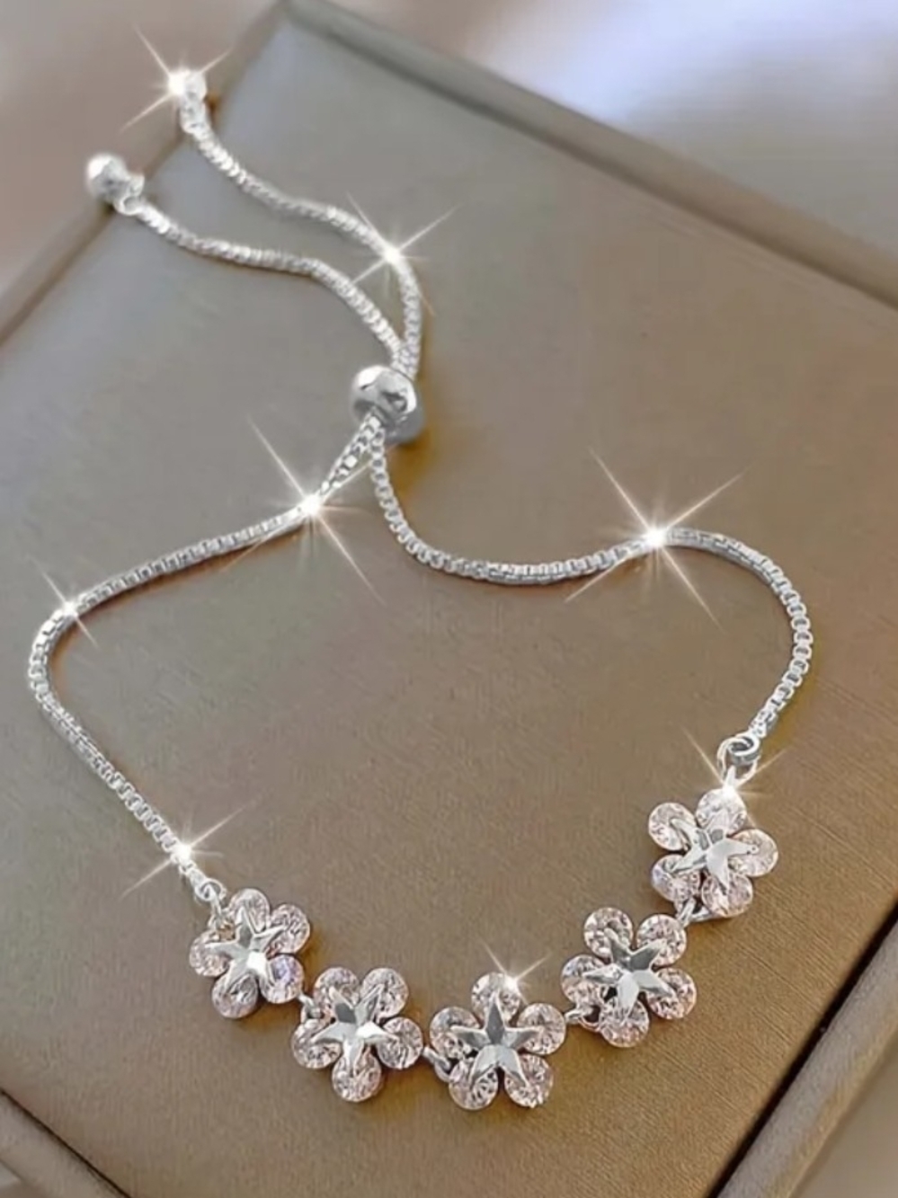 Sterling Silver Floral Slider Bracelet - Silver